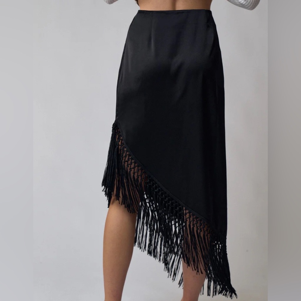 Rachel Zoe Silk Asymmetrical Fringe Western Midi Skirt